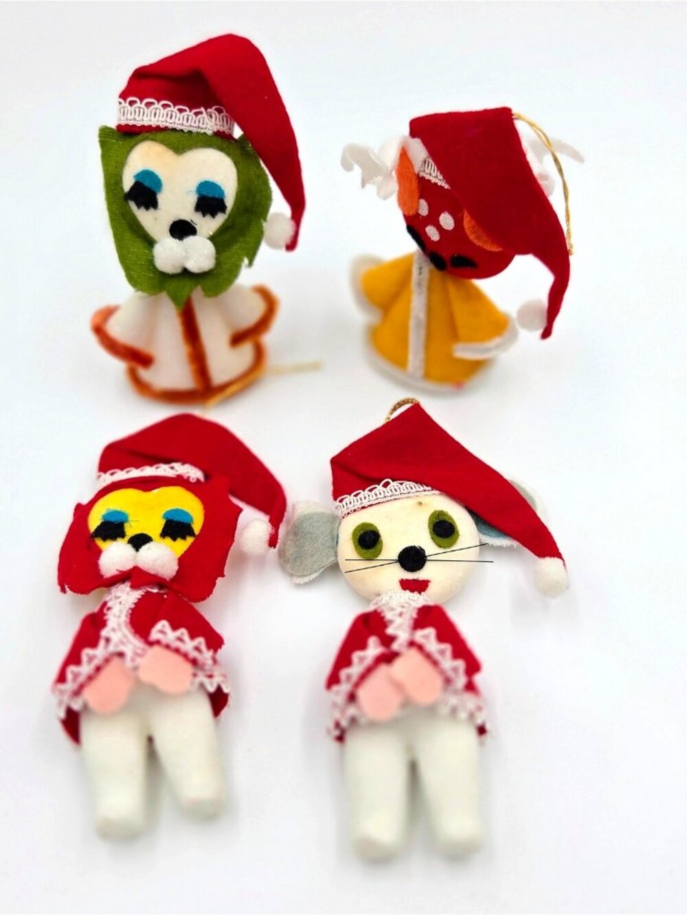 Vintage Christmas Ornaments Felt Pipe-Cleaner MCM Red Yellow Green Read
